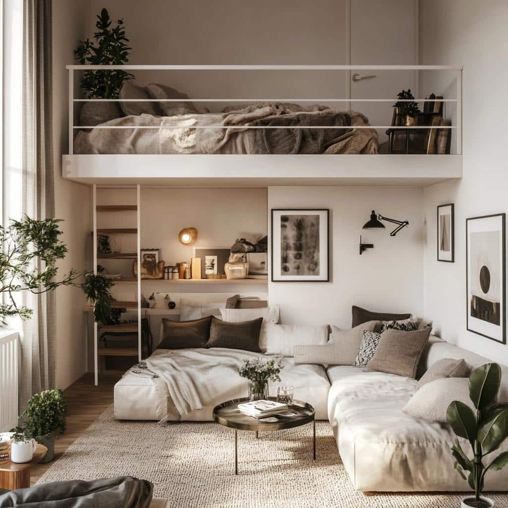 Descubra como um mezanino pode transformar a sala de estar do seu pequeno apartamento! 4 Apartamento Pequeno com Mezanino na Sala de Estar