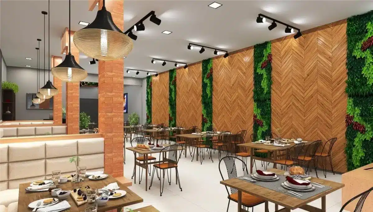 12 Dicas para Decorar seu Restaurante Sem Gastar Muito 5 Restaurante com jardim vertical: projeto Arquiteto de Bolso