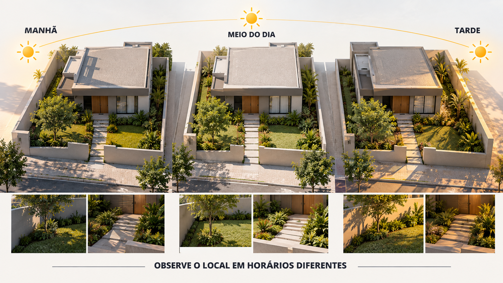 Jardim na Frente de Casa: Como Fazer + Ideias para se Inspirar 8 Esquema mostrando áreas de sol e sombra no jardim na frente de casa