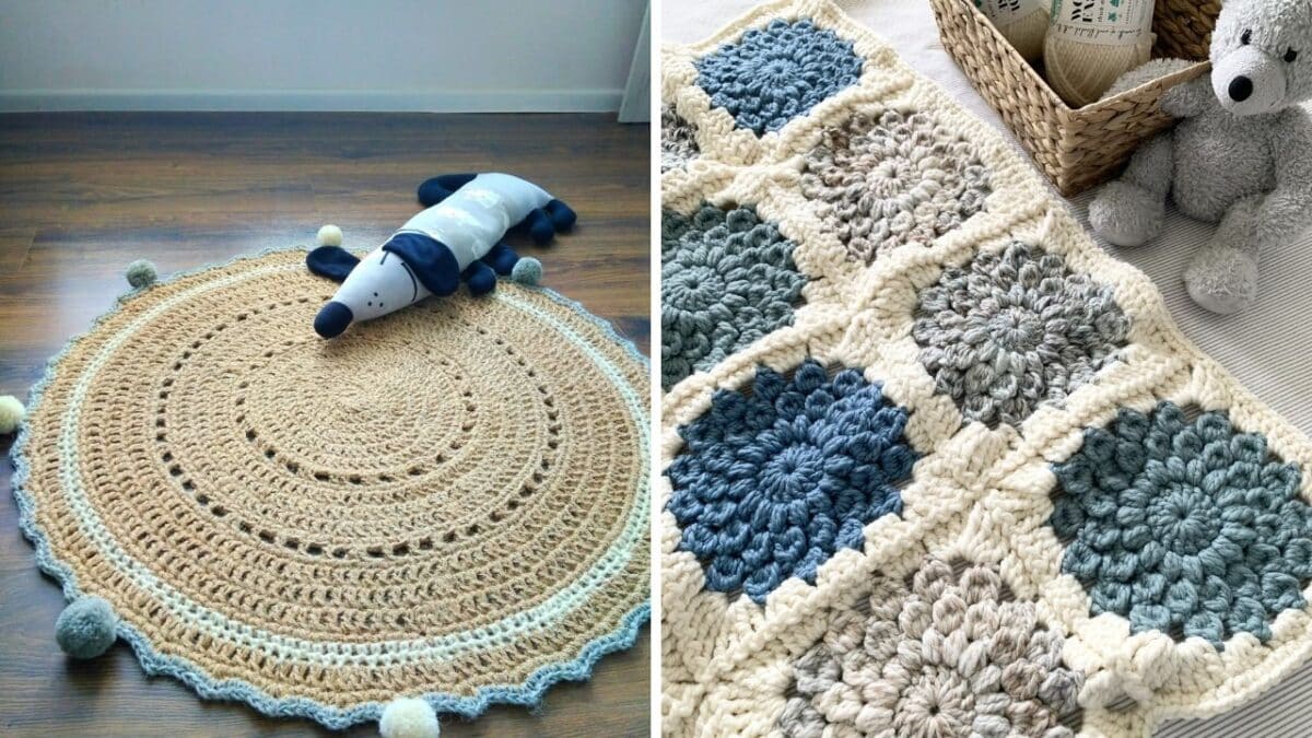 Imagem de tapetes de crochê na decoração, mostrando como eles podem valorizar um ambiente.