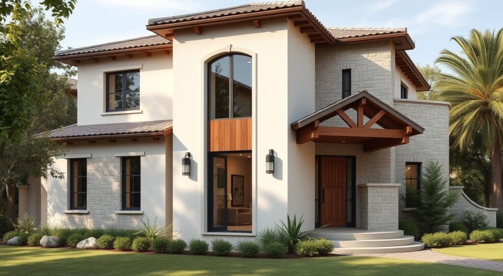 Fachadas Elegantes: Inspirações para a Frente de Casas 10 7 Tendências de design de fachadas com cores neutras e texturas diferenciadas.