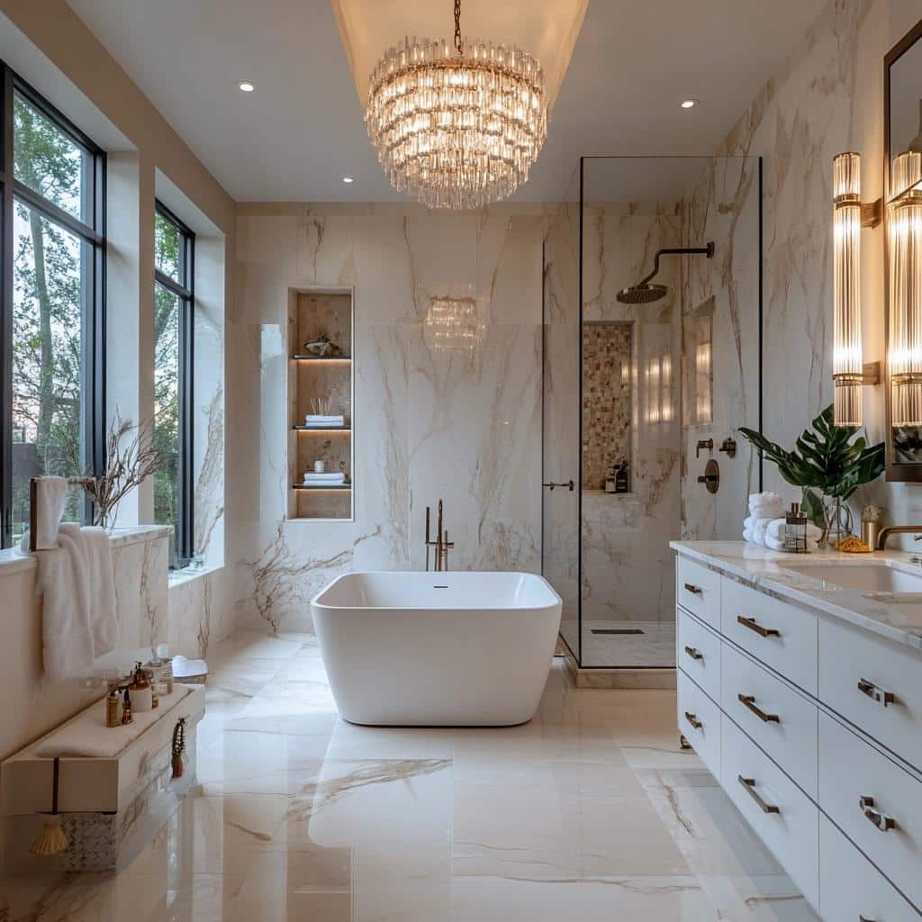 Descubra 15 Ideias Impressionantes para Transformar Seu Banheiro em um Espaço Luxuoso e Glamouroso! 4 15 Ideias de Banheiro Moderno Luxuoso para um Visual Glamuroso