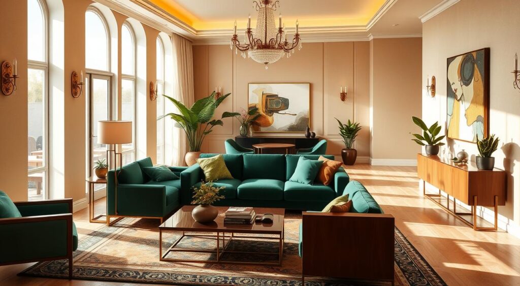 Transforme sua Sala: Segredos de Designers para uma Decoração Elegante em 2025! 7 Paleta de cores modernamente aplicada na decoração de sala, utilizando tons acolhedores.
