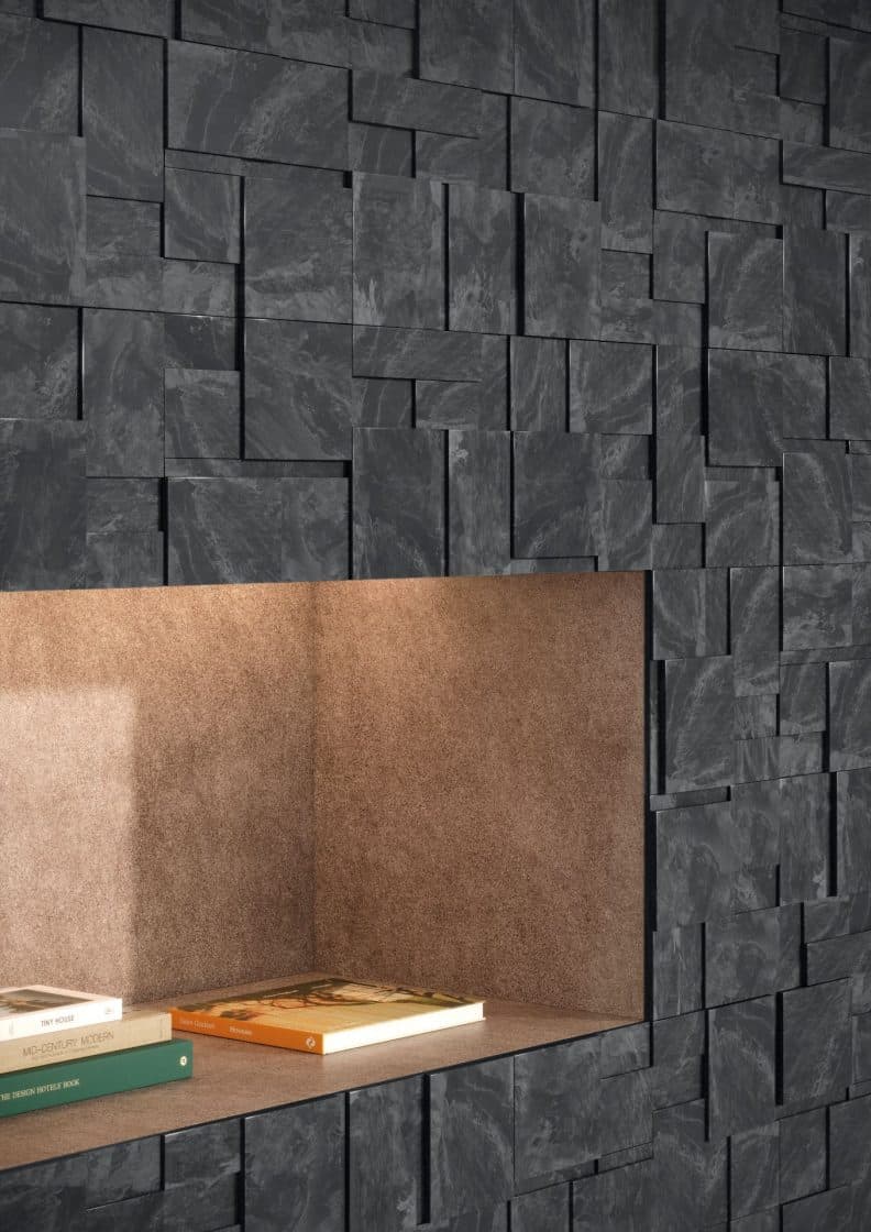 Descubra Como os Mosaicos Minimalistas Unem Tradição e Design Moderno! 9 Versáteis, mosaicos minimalistas podem decorar estantes e nichos (Projeto: Portobello)