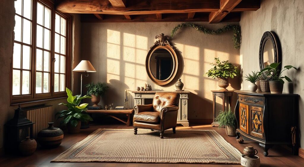Transforme sua Sala: Segredos de Designers para uma Decoração Elegante em 2025! 1 Um espaço que combina o estilo retrô com texturas rústicas, trazendo calor ao ambiente.