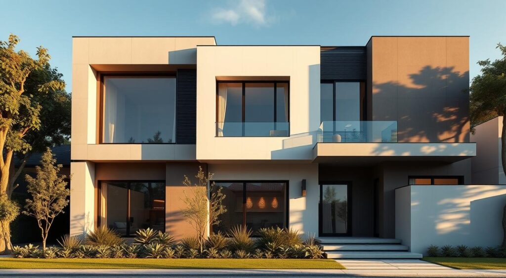 Transforme a Fachada da Sua Casa: Segredos para Valorizar a Sua Entrada! 1 Imagem de materiais sustentáveis na fachada