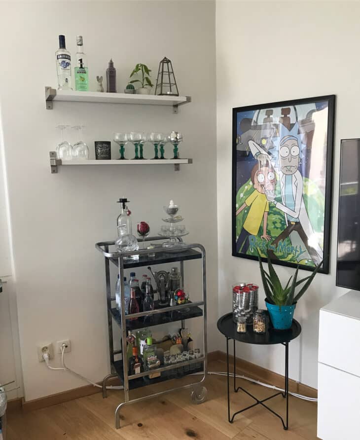Transforme Seu Espaço: 57 Ideias Incríveis para Montar um Home Bar em Casa! 1 Foto de home bar 5 - Plantas caem na decoração do bar