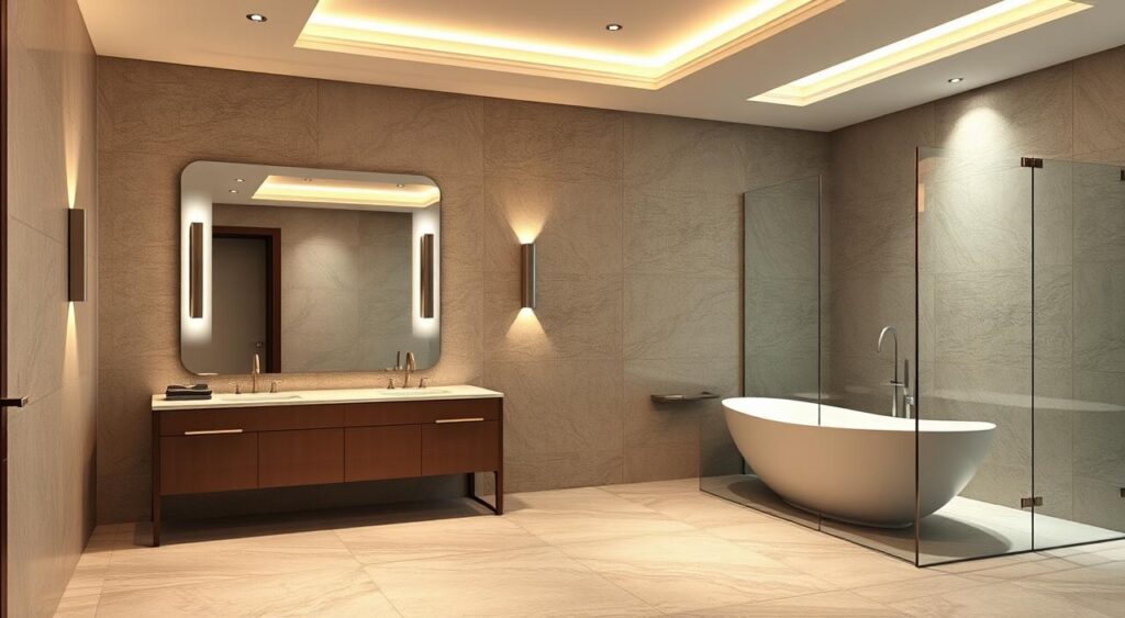 Transforme Seu Banheiro em um Luxo Acessível: Dicas Incríveis para Economizar! 9 Iluminação para banheiro de luxo.