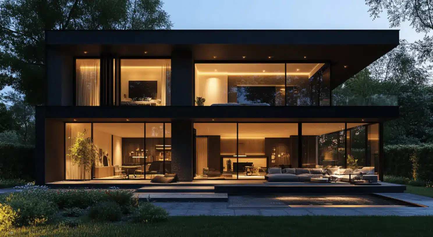 Transforme sua Casa: Segredos do Estilo Moderno com Fachada Preta! 13 Casa com fachada preta em estilo moderno.