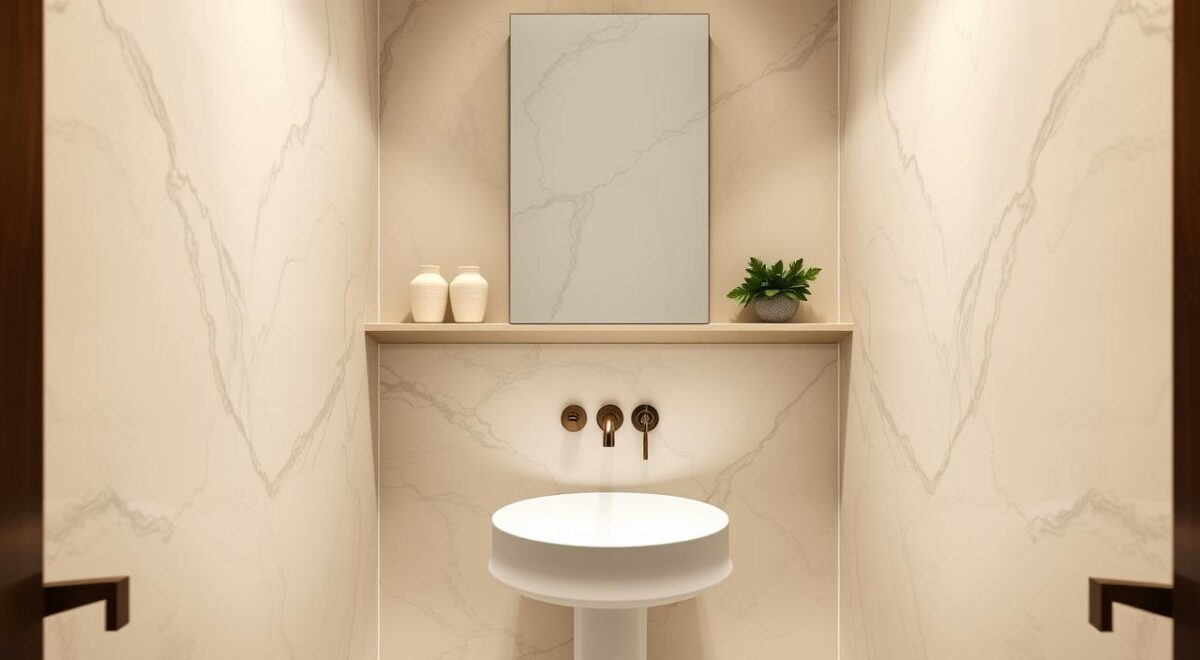 Transforme seu Lavabo Pequeno: Dicas de Estilo e Charme que Você Não Pode Perder! 3 Decoração de lavabo pequeno decorado.