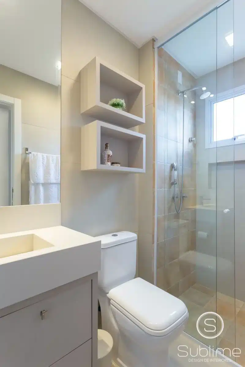 10 Ideias de Nicho de Porcelanato para Banheiro 5 Nicho de porcelanato para banheiro, neutro - Créditos: Pinterest