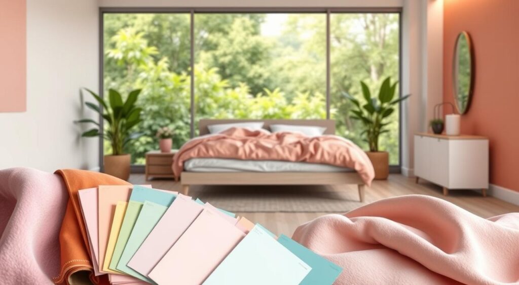 Transforme Seu Quarto em 2025: Dicas Surpreendentes e Inspirações que Você Não Pode Perder! 5 Paletas de cores para quarto em 2025 com combinações relaxantes e alegres encorajando a tranquilidade.