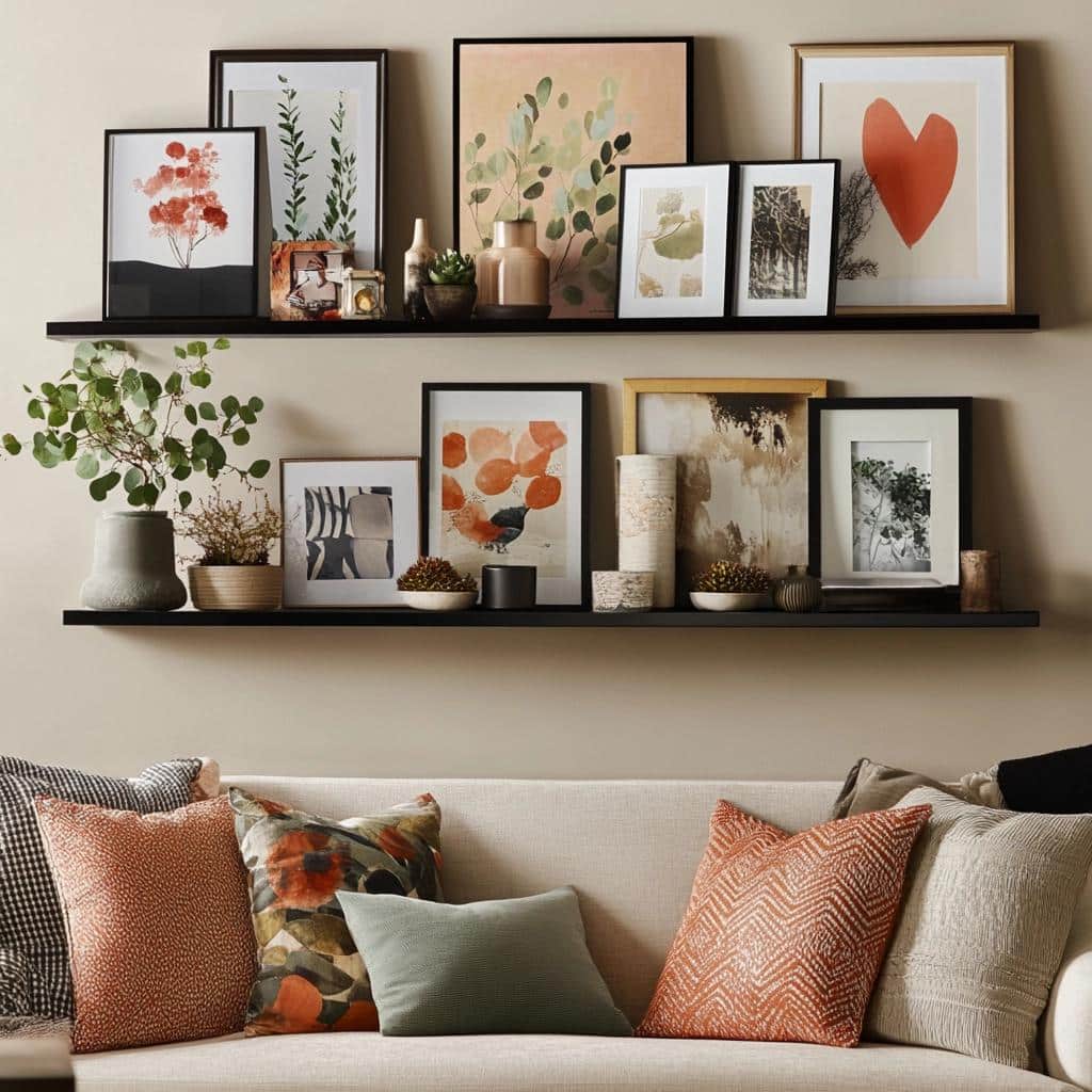 Transforme sua Decoração: 30 Ideias Criativas para Usar Prateleiras de Quadros! 8 PRATELEIRA PARA QUADROS: 30 MANEIRAS DE USAR NA SUA DECORAÇÃO