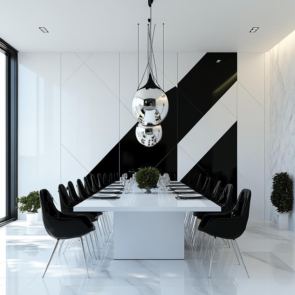 Descubra 15 Ideias Sofisticadas em Preto e Branco para Transformar sua Sala de Jantar! 1 15 Ideias Elegantes para Salas de Jantar em Preto e Branco