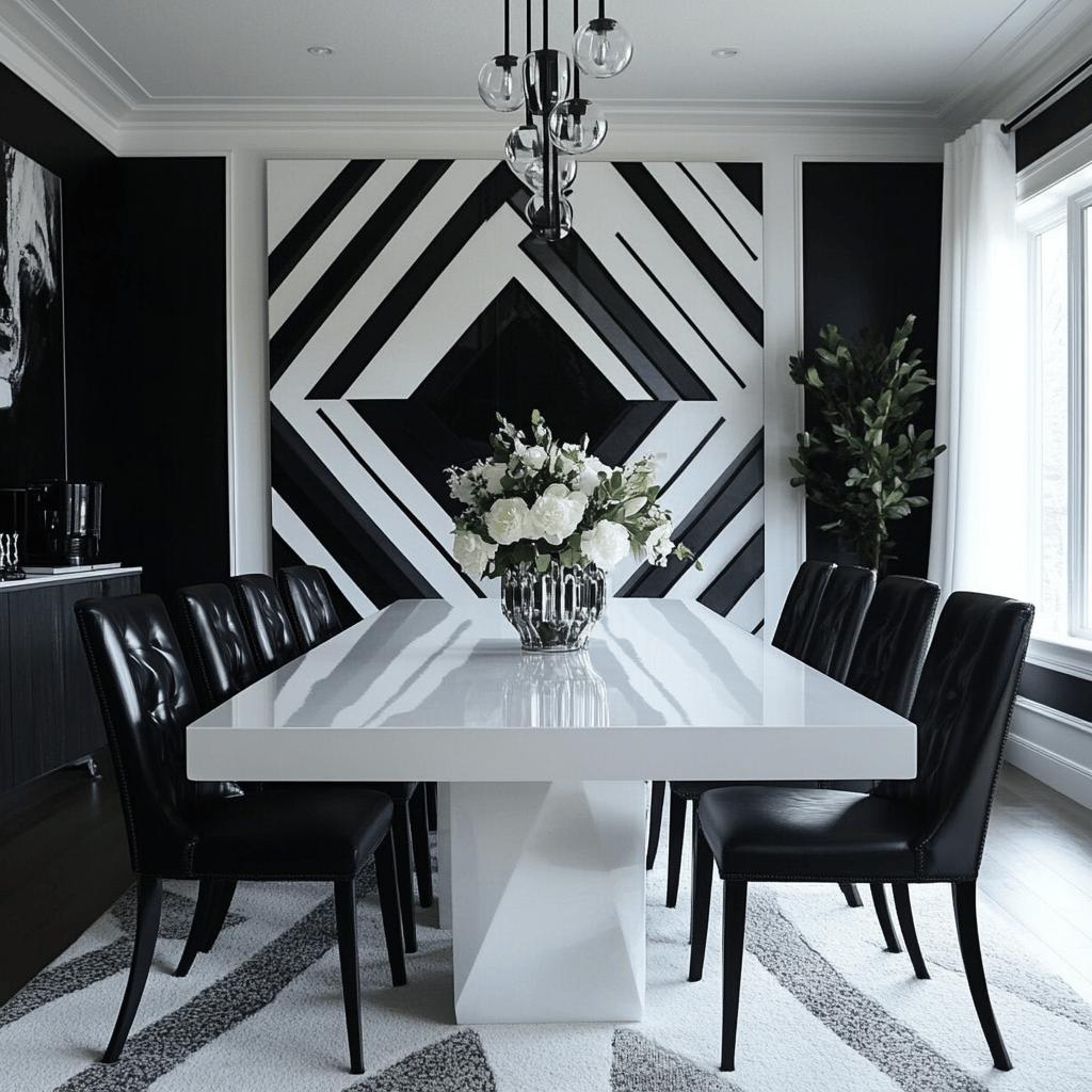 Descubra 15 Ideias Sofisticadas em Preto e Branco para Transformar sua Sala de Jantar! 3 15 Ideias Elegantes para Salas de Jantar em Preto e Branco