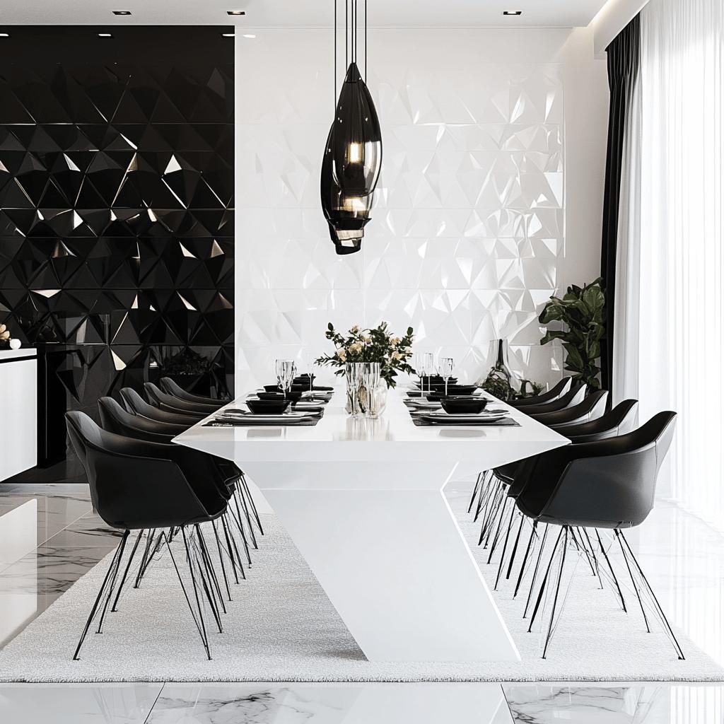 Descubra 15 Ideias Sofisticadas em Preto e Branco para Transformar sua Sala de Jantar! 5 15 Ideias Elegantes para Salas de Jantar em Preto e Branco