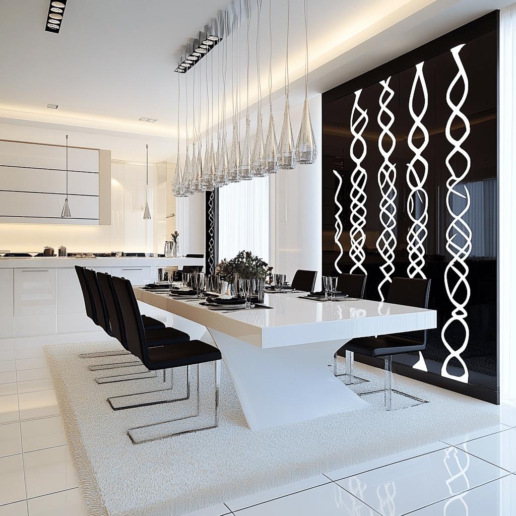 Descubra 15 Ideias Sofisticadas em Preto e Branco para Transformar sua Sala de Jantar! 6 15 Ideias Elegantes para Salas de Jantar em Preto e Branco
