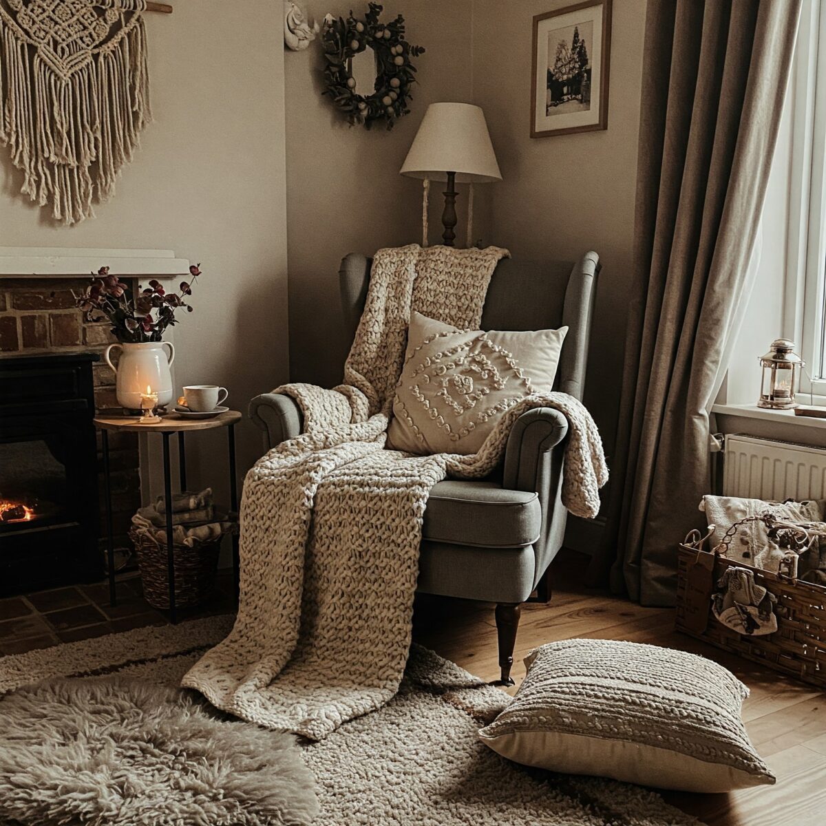 15 Dicas para Criar um Ambiente Aconchegante em Sua Casa 4 Uma imagem do interior de uma sala com uma lareira acesa, transmitindo uma atmosfera acolhedora.