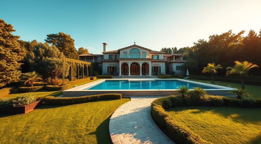 Transforme seu Verão: Venha Conhecer a Casa de Campo com Piscina que Todos Estão Falando! 7 Uma casa de campo luxuosa aninhada em meio à vegetação exuberante, apresentando uma incrível piscina infinita.