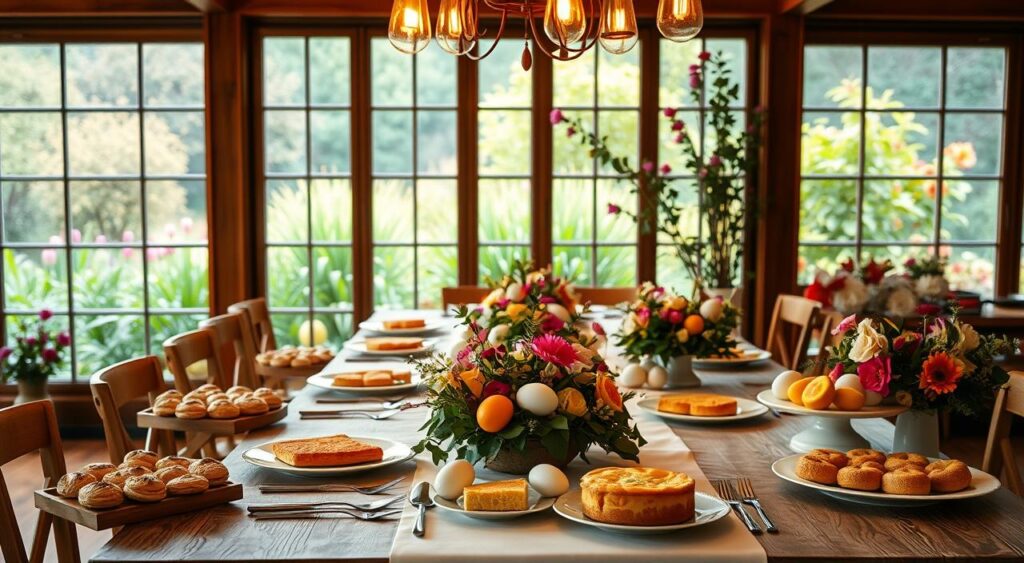 Segredos de Designers: Transforme seu Espaço com Ideias Criativas para a Páscoa! 1 Decoração de Páscoa para brunch com composições elegantes.