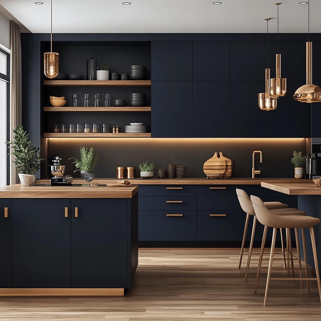 Descubra 15 Ideias Surpreendentes de Armários Azul Marinho para Modernizar sua Cozinha! 3 Transforme sua Cozinha com Estas 15 Ideias de Armários Azul Marinho Modernos