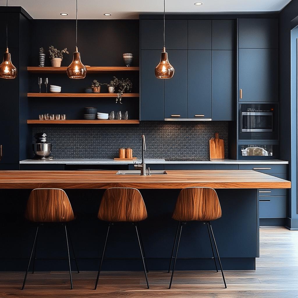 Descubra 15 Ideias Surpreendentes de Armários Azul Marinho para Modernizar sua Cozinha! 6 Transforme sua Cozinha com Estas 15 Ideias de Armários Azul Marinho Modernos