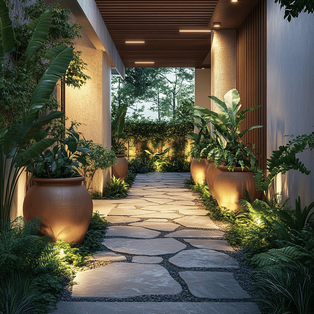 Entrada de casa com pedras, vasos e iluminação solar: simples e charmosa 3 Entrada de casa com pedras, vasos e iluminação solar: simples e charmosa