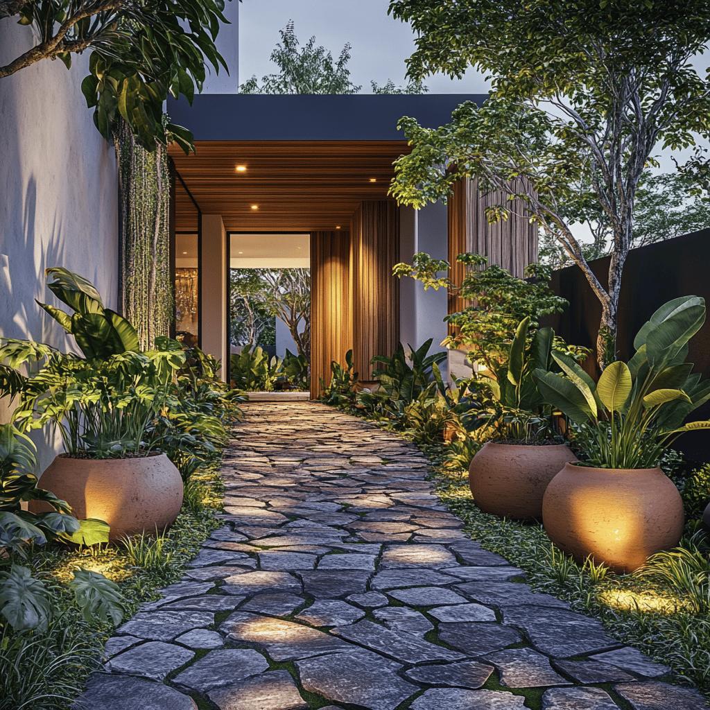 Entrada de casa com pedras, vasos e iluminação solar: simples e charmosa 2 Entrada de casa com pedras, vasos e iluminação solar: simples e charmosa