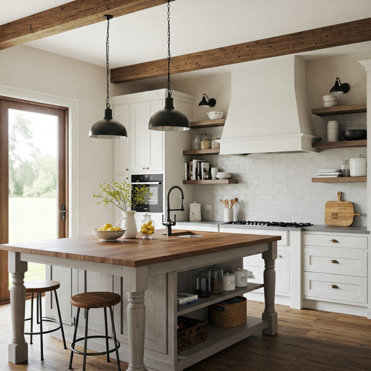 Descubra Como Transformar Sua Cozinha com Estas 15 Ideias Modernas no Estilo Farmhouse! 2 Imagem de uma cozinha moderna no estilo farmhouse, com elementos rústicos e contemporâneos em harmonia.