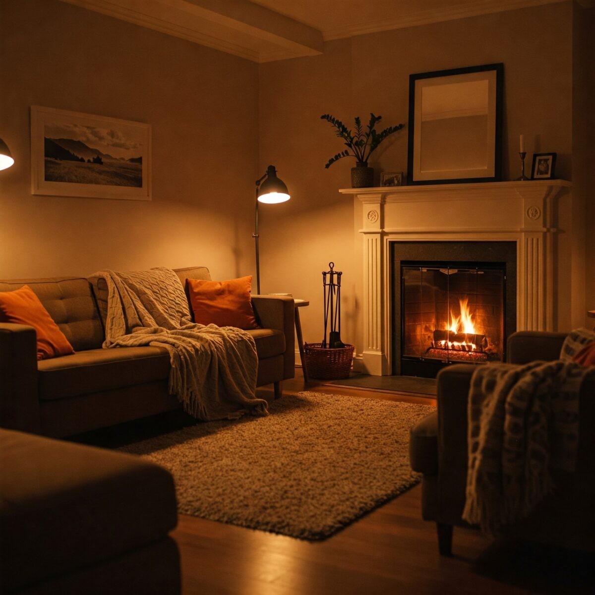 15 Dicas para Criar um Ambiente Aconchegante em Sua Casa 2 Imagem de um ambiente aconchegante com texturas macias, mostrando fiocas, almofadas e um tapete confortável.