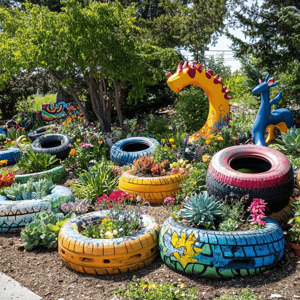 Transforme Seu Jardim: 55 Ideias Incríveis de Jardinagem com Pneus! 4 55 Ideias de Jardinagem Criativas com Pneus