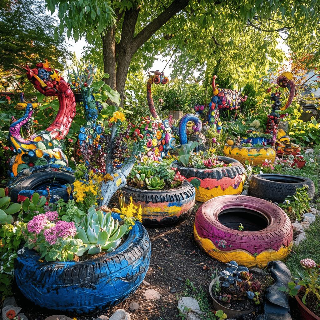 Transforme Seu Jardim: 55 Ideias Incríveis de Jardinagem com Pneus! 8 55 Ideias de Jardinagem Criativas com Pneus