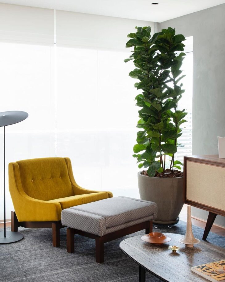 Descubra 70 Poltronas de Leitura Confortáveis e Modernas que Transformam Seu Espaço! 10 Poltrona de leitura com detalhes em palha indiana, dando um toque rústico.