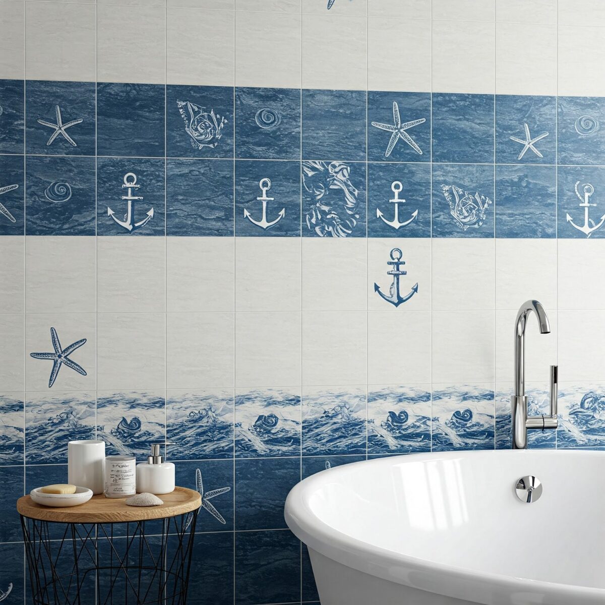 Quinze Inspirações em Azul e Branco para Renovar Seu Banheiro 4 Paredes ou armários azuis marinho com acentos brancos criam um contraste atemporal.