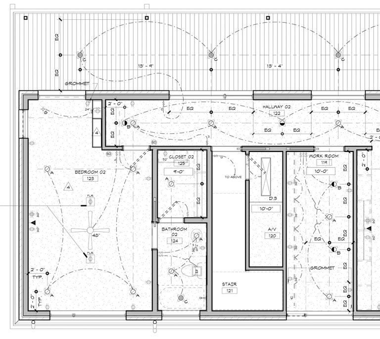 Entendendo os Fundamentos dos Planos de Teto Refletido 3 Este é um plano de teto refletido mostrando portas tracejadas.