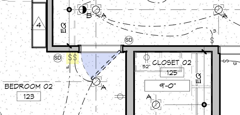 Entendendo os Fundamentos dos Planos de Teto Refletido 7 Este plano de teto refletido mostra portas e interruptores de luz.