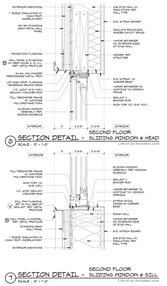 Introdução ao Alinhamento e Notas de Desenho em Arquitetura Gráfica 7 Imagem que destaca notas e alinhamento dos detalhes arquitetônicos, com ênfase nos detalhes de janelas.
