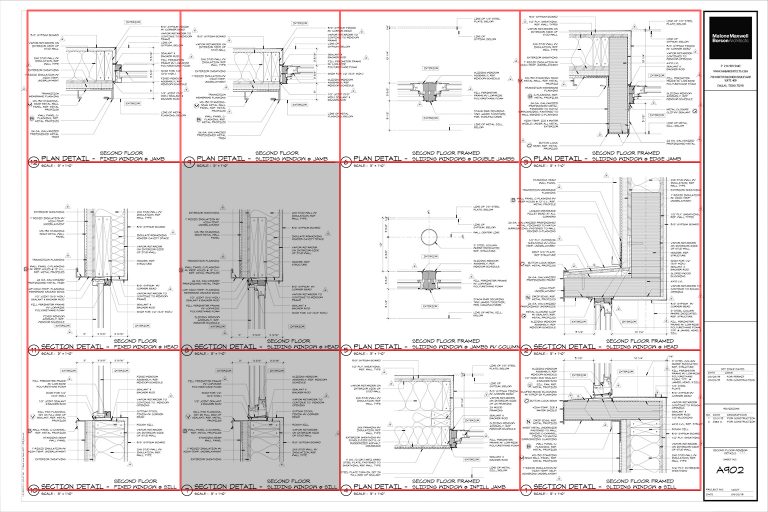 Introdução ao Alinhamento e Notas de Desenho em Arquitetura Gráfica 5 Versão renderizada da folha de detalhes arquitetônicos, apresentando visualizações aprimoradas.