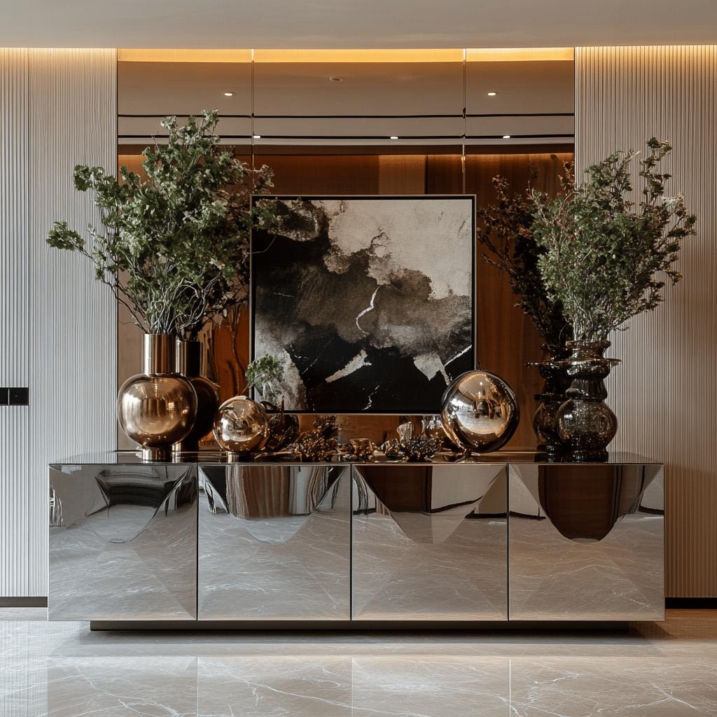 Inspirações para Transformar o Visual da Sua Casa com Aparadores Espelhados 6 Aparador Espelhado: 60 Inspirações para Incrementar o Visual do Seu Lar