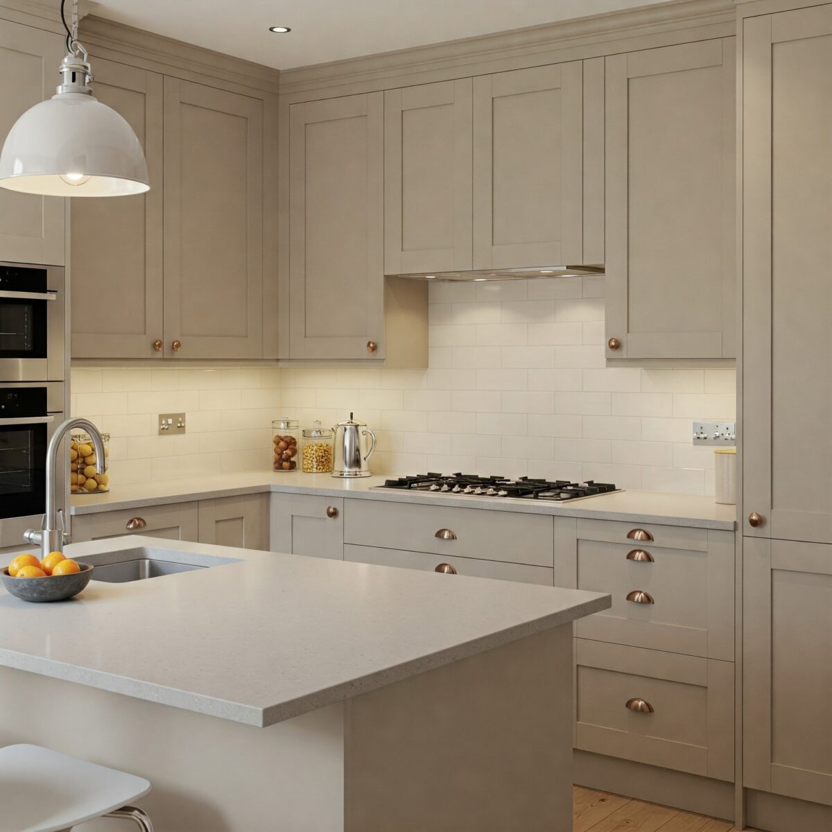 15 Cores Neutras para Transformar sua Cozinha em um Espaço Elegante 2 Neutral paint colors for the kitchen, displaying bright whites that enhance space.