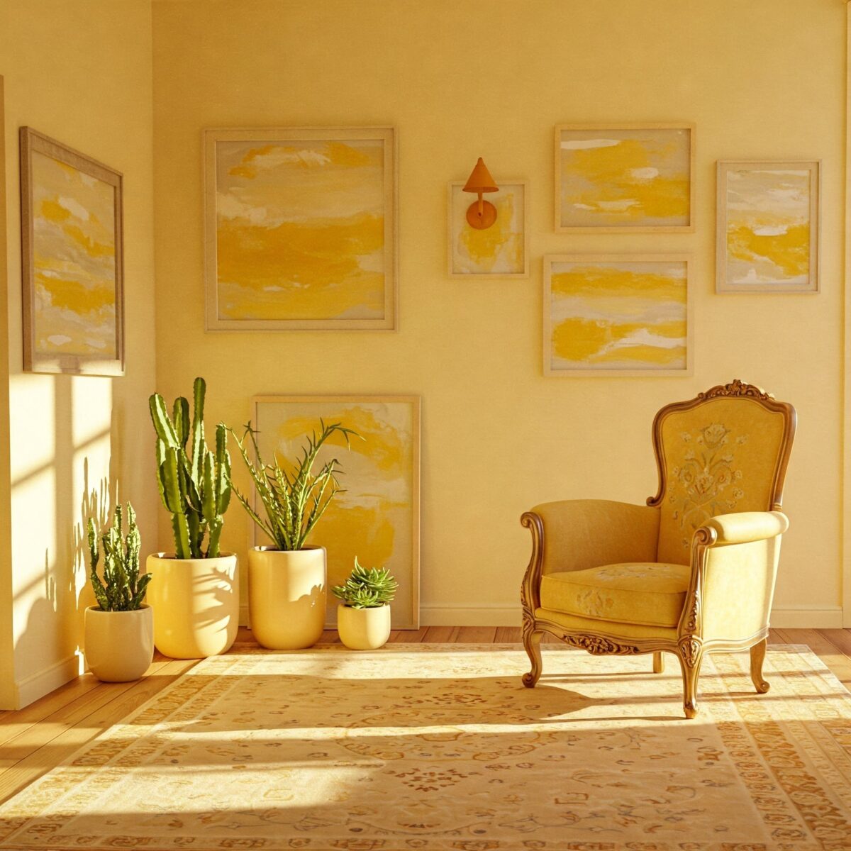 Inspire-se com 15 Quartos Amarelos para Criar um Ambiente Vibrante e Aconchegante 2 Imagem de um quarto pintado de amarelo vibrante, proporcionando uma sensação de calor e energia.
