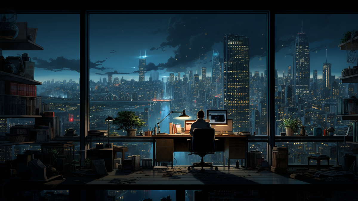Entendendo o Impacto do Moonlighting: Vantagens e Desafios na Vida Profissional 5 Um arquiteto trabalhando em sua mesa à noite.
