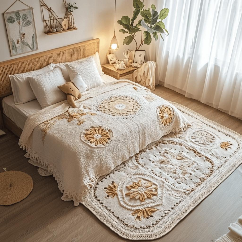 Decoração de Quartos com Tapetes de Crochê: Dicas para um Ambiente Aconchegante 4 Tapete de crochê para quarto: como decorar seu espaço com essa peça