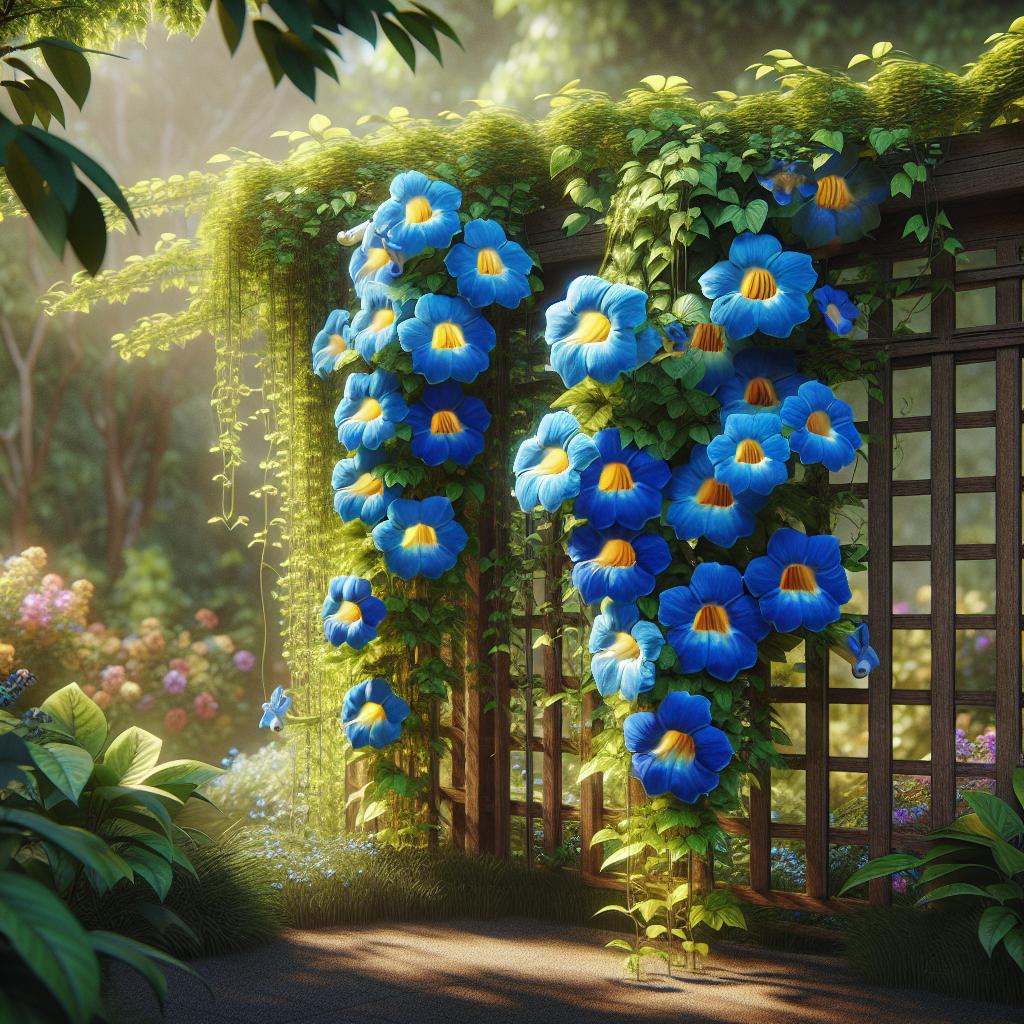Descubra as 7 Melhores Dicas para Cuidar da Thunbergia Grandiflora 3 https://maniadeplantas.com.br/externas/thunbergia-grandiflora-como-cuidar-da-trepadeira-com-flores-ornamentais/
