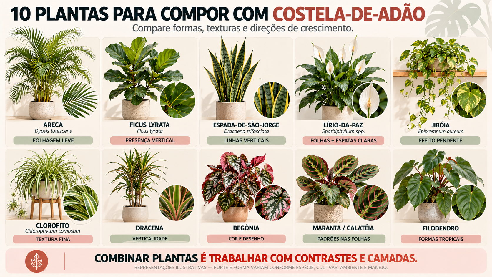 Costela-de-adão na decoração: 10 plantas que combinam com ela 23 Comparativo de dez plantas que podem ser combinadas com costela-de-adão na decoração