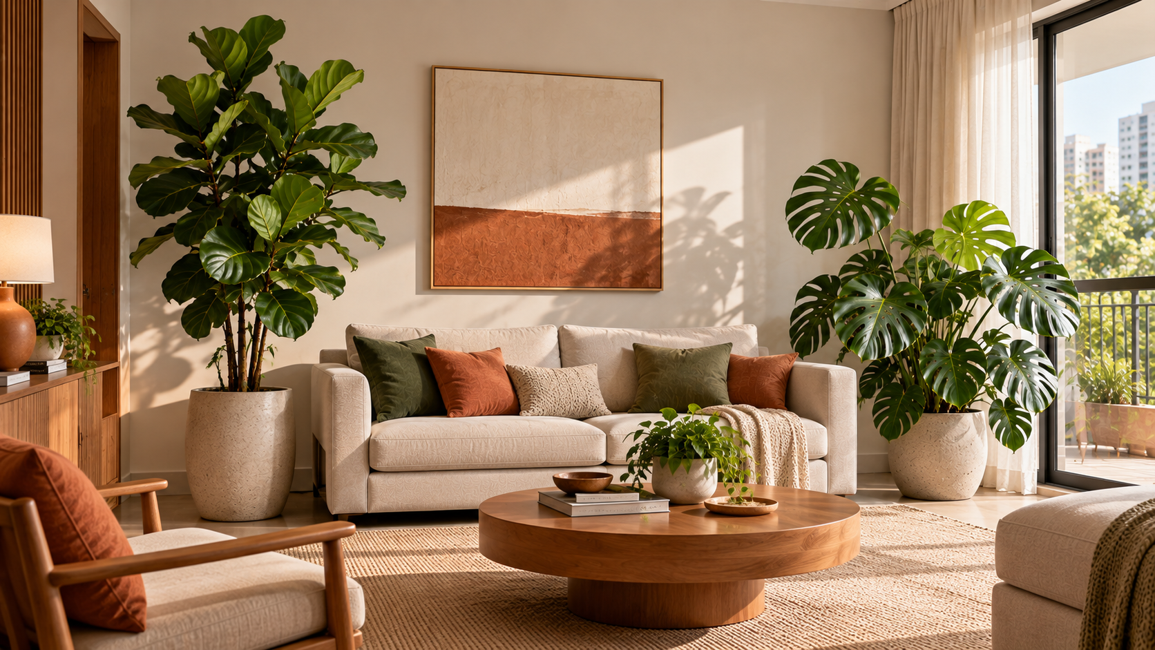 Costela-de-adão na decoração: 10 plantas que combinam com ela 25 Ficus lyrata e costela-de-adão distribuídos em diferentes pontos de uma sala