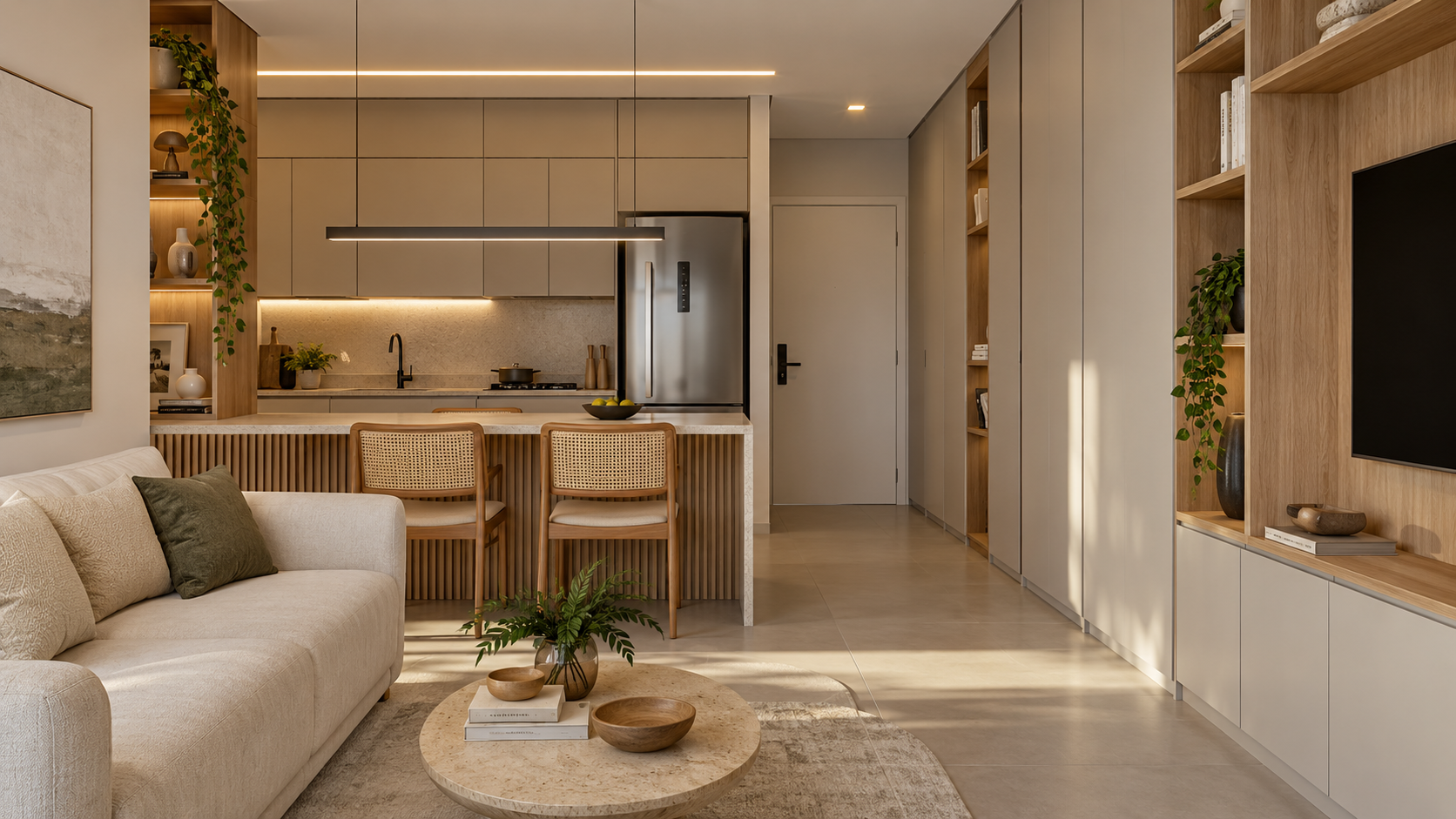 Decoração de apartamento pequeno: 10 ideias para ganhar espaço 3 Apartamento pequeno com armários altos e armazenamento vertical