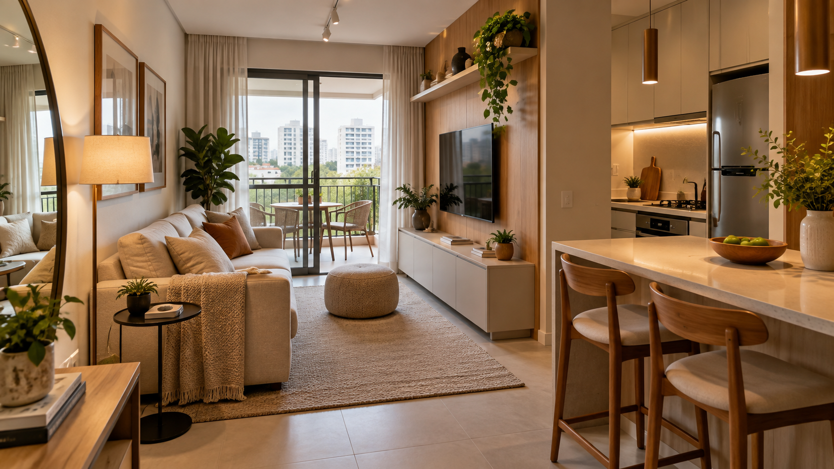 Decoração de apartamento pequeno: 10 ideias para ganhar espaço 4 Apartamento pequeno alugado decorado com móveis soltos e soluções reversíveis