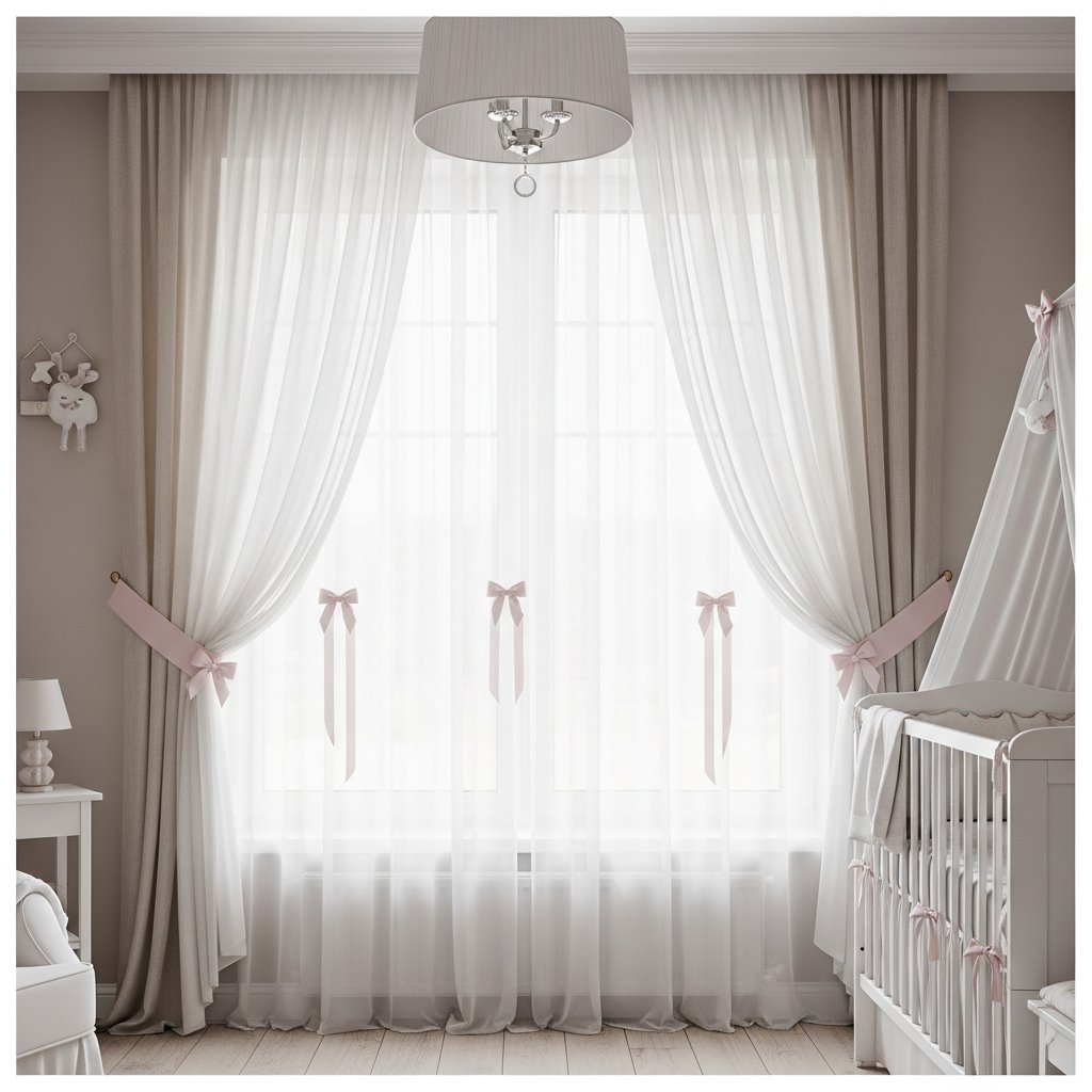 Cortinas delicadas e práticas para criar um quarto de bebê aconchegante e funcional