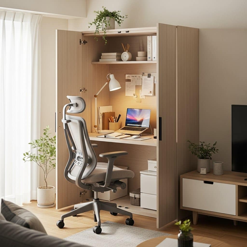 Como montar e decorar um home office funcional e integrado na sala de estar